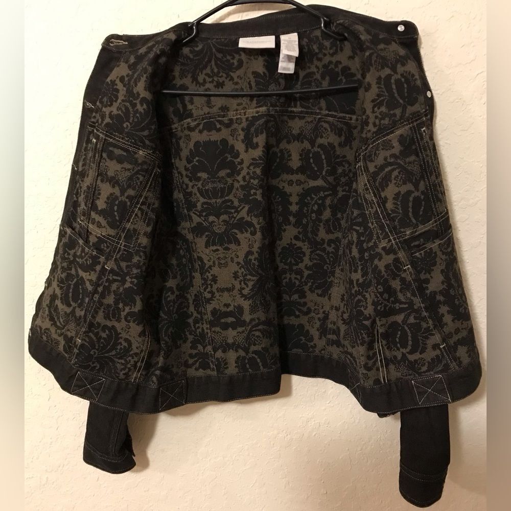 Vintage Y2K Lizwear Jeans Dark Wash Denim Jacket with Damask Print Inside - Picture 2 of 7